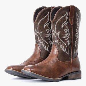 Men's Brown Western Cowboy Boots with Embroidered Shaft